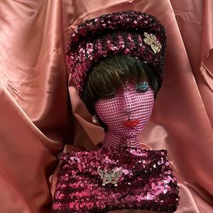 Sequined cocktail hat and purse